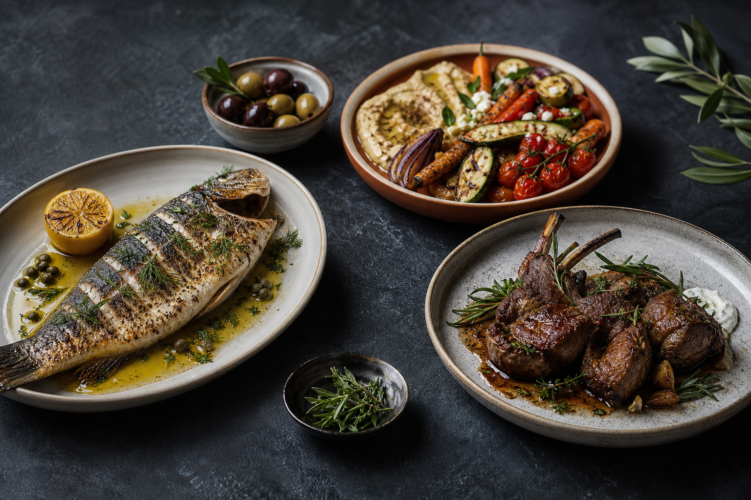 Premium Mediterranean menu photography created for the WWB Menu Pro showcase